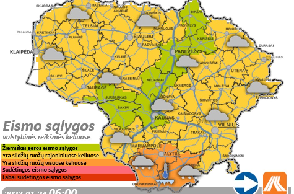 Sausio 24-osios kelių būklė ir eismo sąlygos
