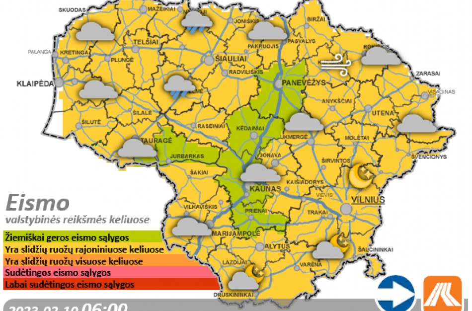 Vasario 10-osios kelių būklė ir eismo sąlygos
