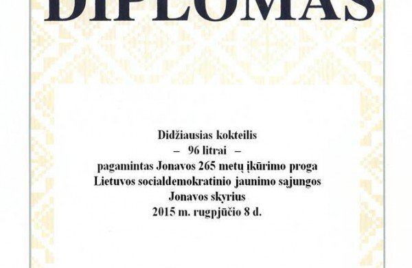 Jonaviečių pagamintas nealkoholinis kokteilis pateko į Lietuvos rekordų knygą