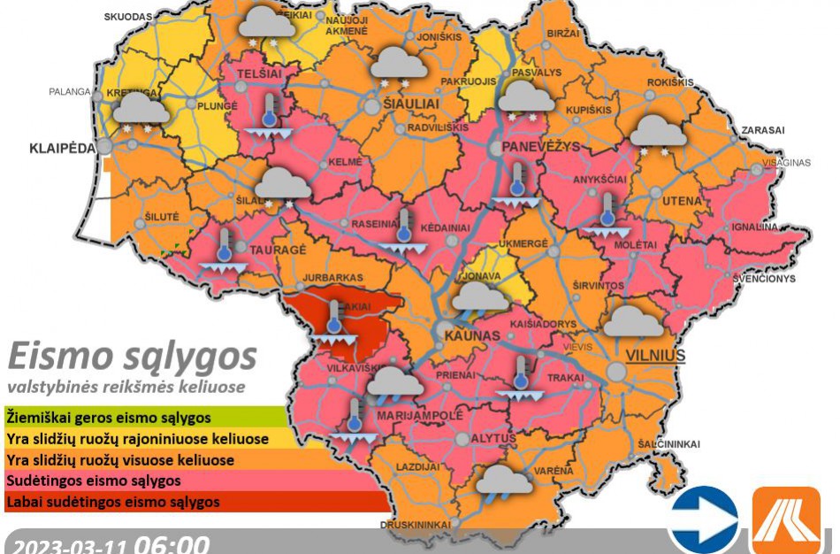 Kovo 11-osios kelių būklė ir eismo sąlygos