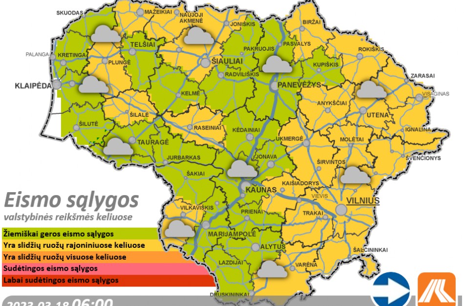 Kovo 18-osios kelių būklė ir eismo sąlygos