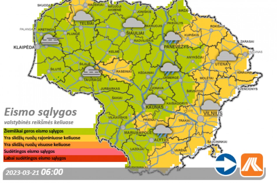 Kovo 21-osios kelių būklė ir eismo sąlygos