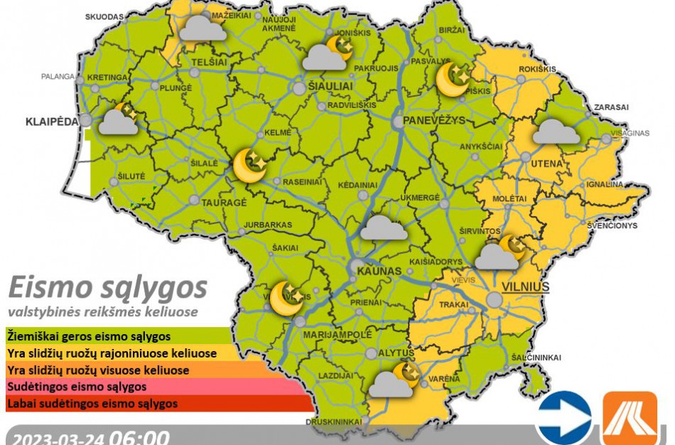 Kovo 24-osios kelių būklė ir eismo sąlygos