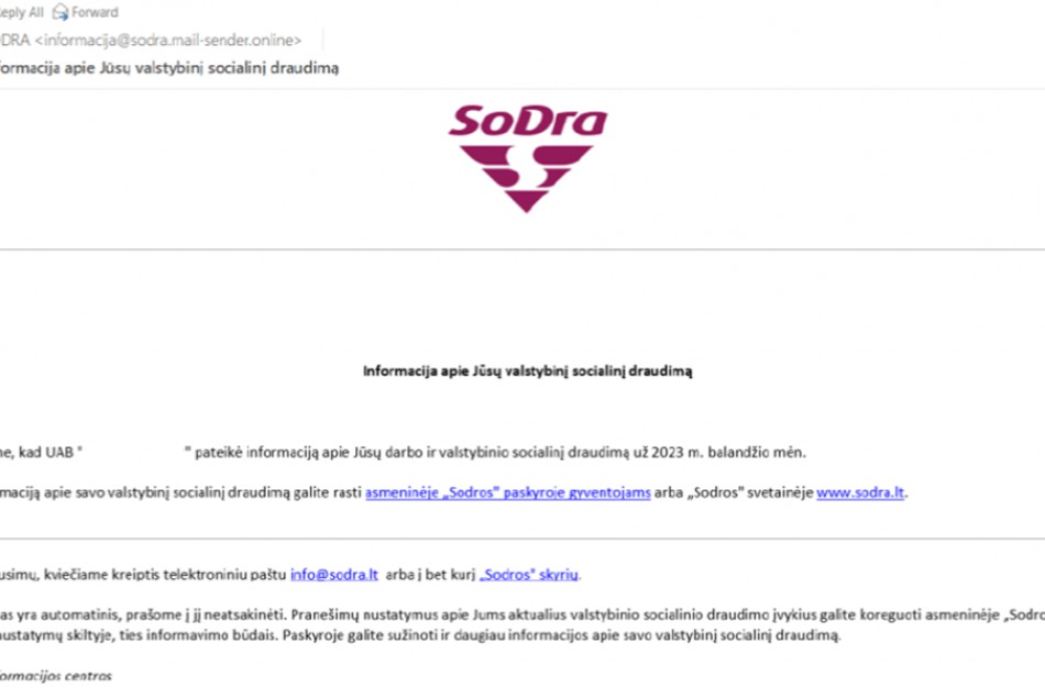 Sukčiai nerimsta: siunčia laiškus „Sodros“ vardu