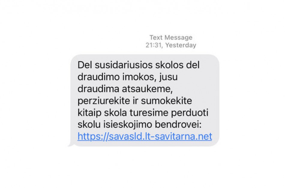 Dėmesio: sukčiai praneša apie fiktyvią skolą už draudimą ir grasina skolų išieškojimu