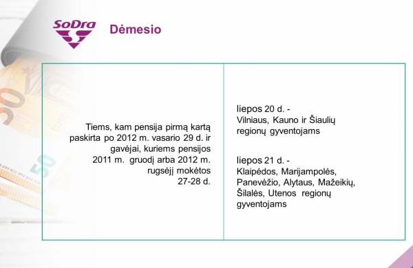 ,,Sodros" kalendorius: kada bus mokamos išmokos liepos mėnesį?