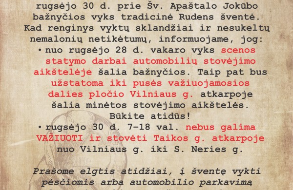 Rudens šventės metu bus ribojamas eismas