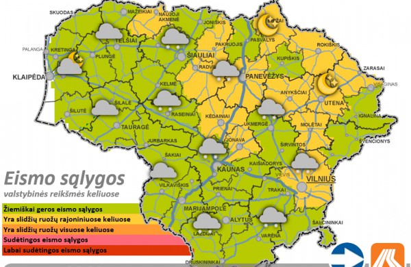 Lapkričio 22 -osios eismo sąlygos ir kelių būklė