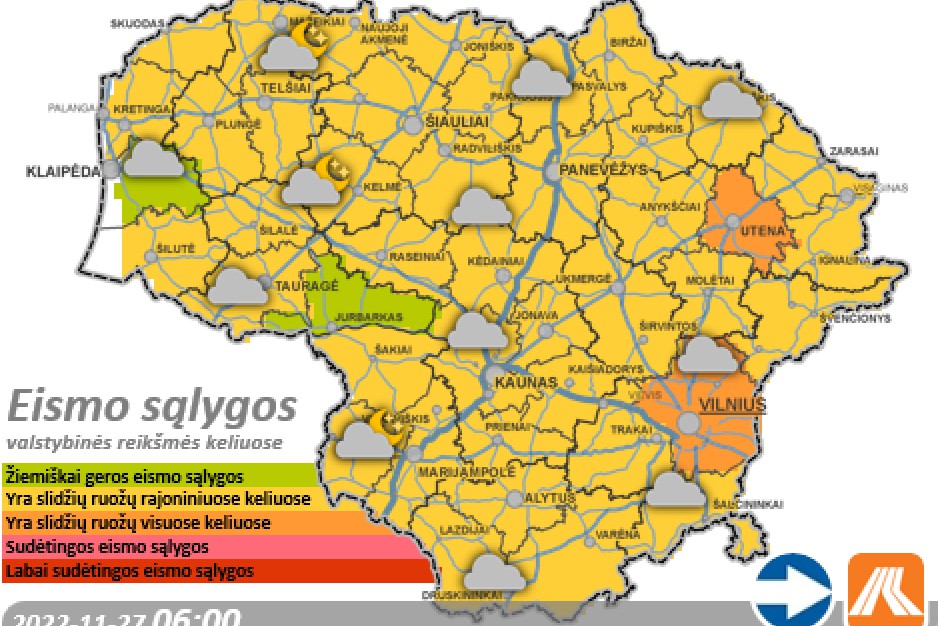 Lapkričio 27-osios eismo sąlygos ir kelių būklė