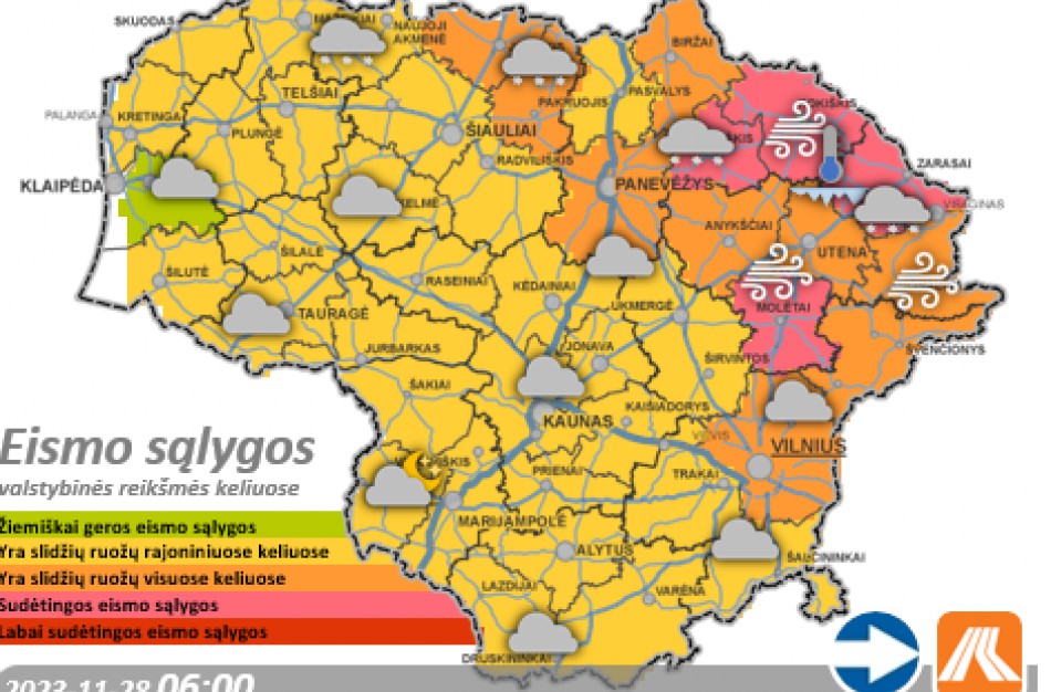Lapkričio 28-osios eismo sąlygos ir kelių būklė