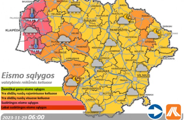 Lapkričio 29-osios eismo sąlygos ir kelių būklė