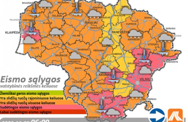 Gruodžio 5-osios eismo sąlygos ir kelių būklė