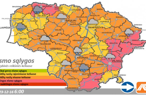 Gruodžio 16-osios eismo sąlygos ir kelių būklė