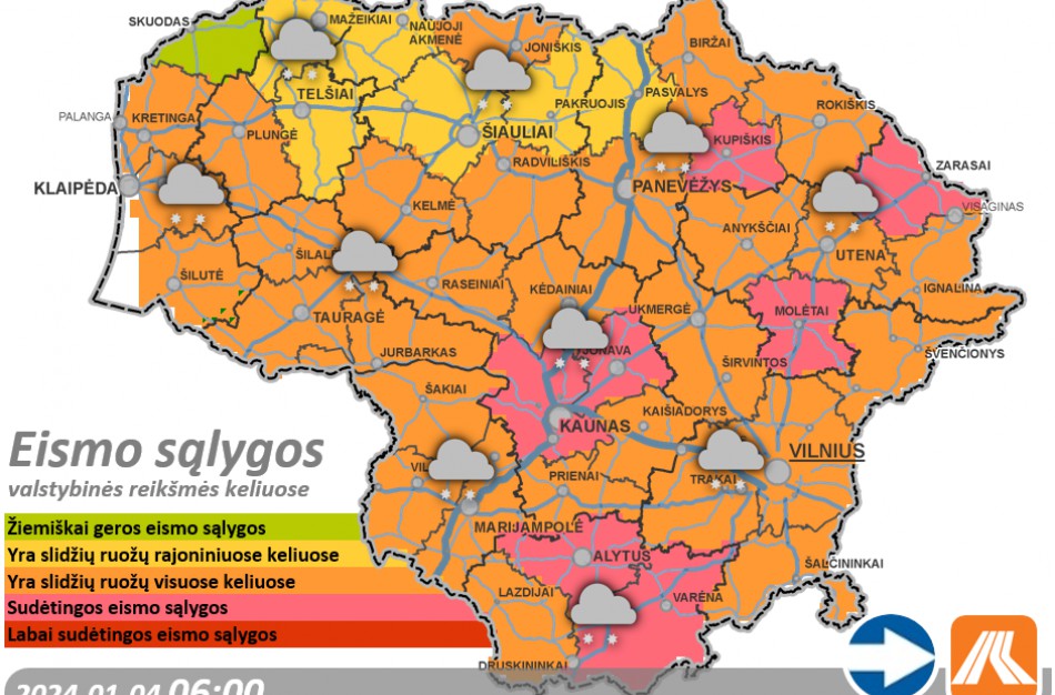 Sausio 4-osios eismo sąlygos ir kelių būklė