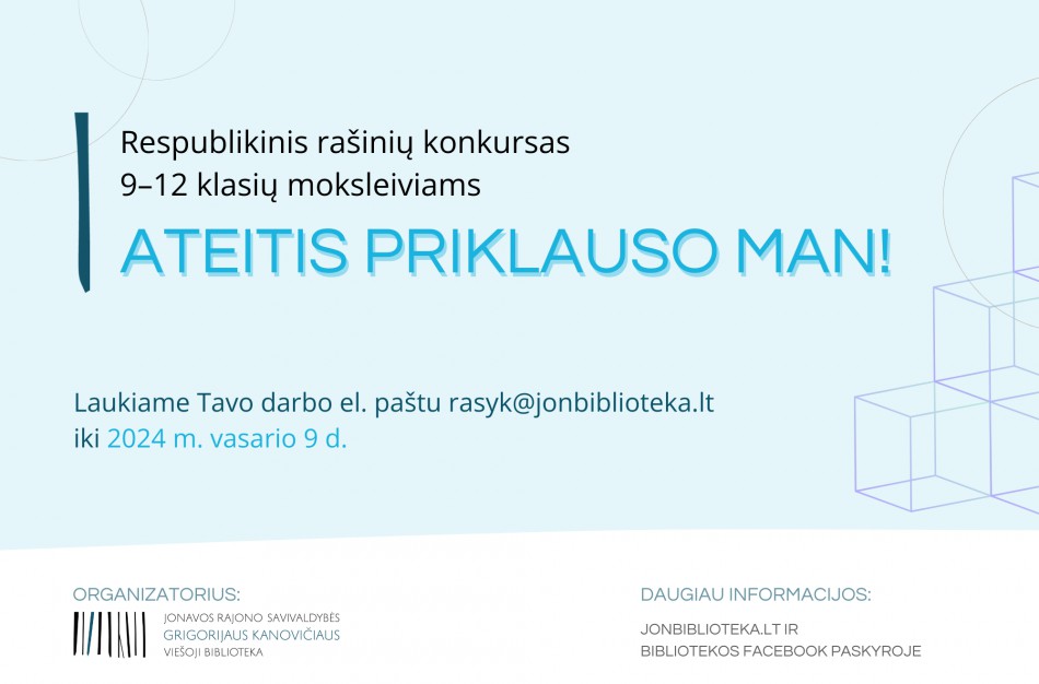 9–12 klasių moksleiviai kviečiami dalyvauti rašinių konkurse