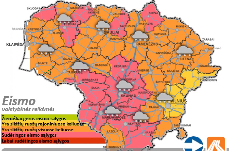 Sausio 18-osios eismo sąlygos ir kelių būklė