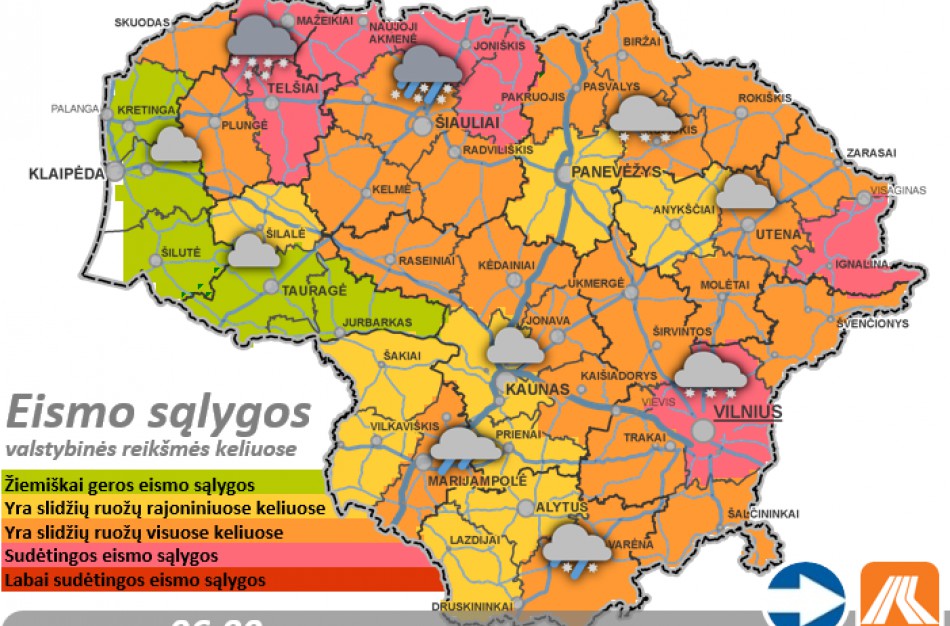 Vasario 5-osios eismo sąlygos ir kelių būklė