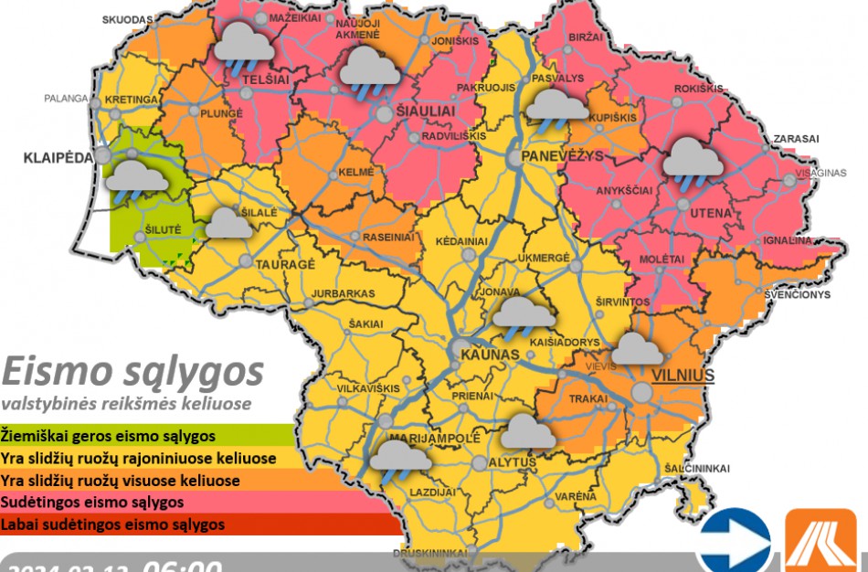 Vasario 12-osios eismo sąlygos ir kelių būklė