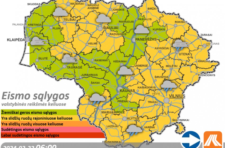 Vasario 22-osios eismo sąlygos ir kelių būklė