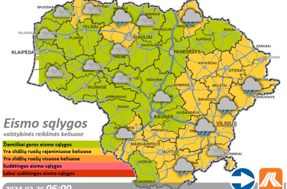 Vasario 26-osios eismo sąlygos ir kelių būklė