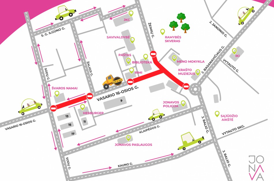 Nuo šiandien uždaryta dalis remontuojamos Vasario 16-osios gatvės atkarpos