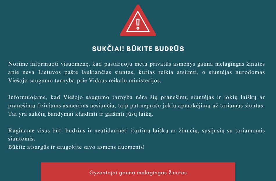 Sukčiai! Gyventojai gauna melagingus pranešimus
