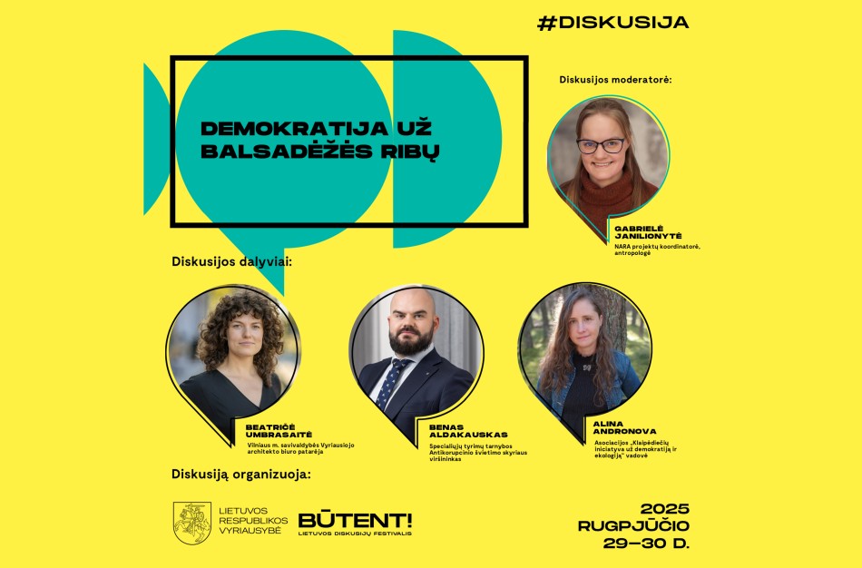 „Demokratija už balsadėžės ribų“: diskusijų festivalyje „Būtent!“ – kvietimas permąstyti kiekvieno iš mūsų dalyvavimą valstybės valdyme