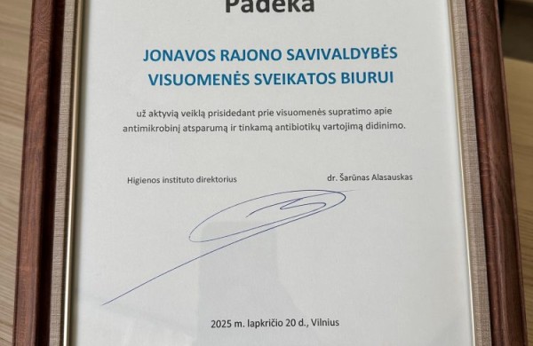 Svarbus įvertinimas Jonavos visuomenės sveikatos biurui