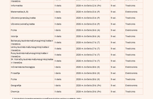 Patvirtinti 2025–2026 mokslo metų valstybinių brandos egzaminų tvarkaraščiai