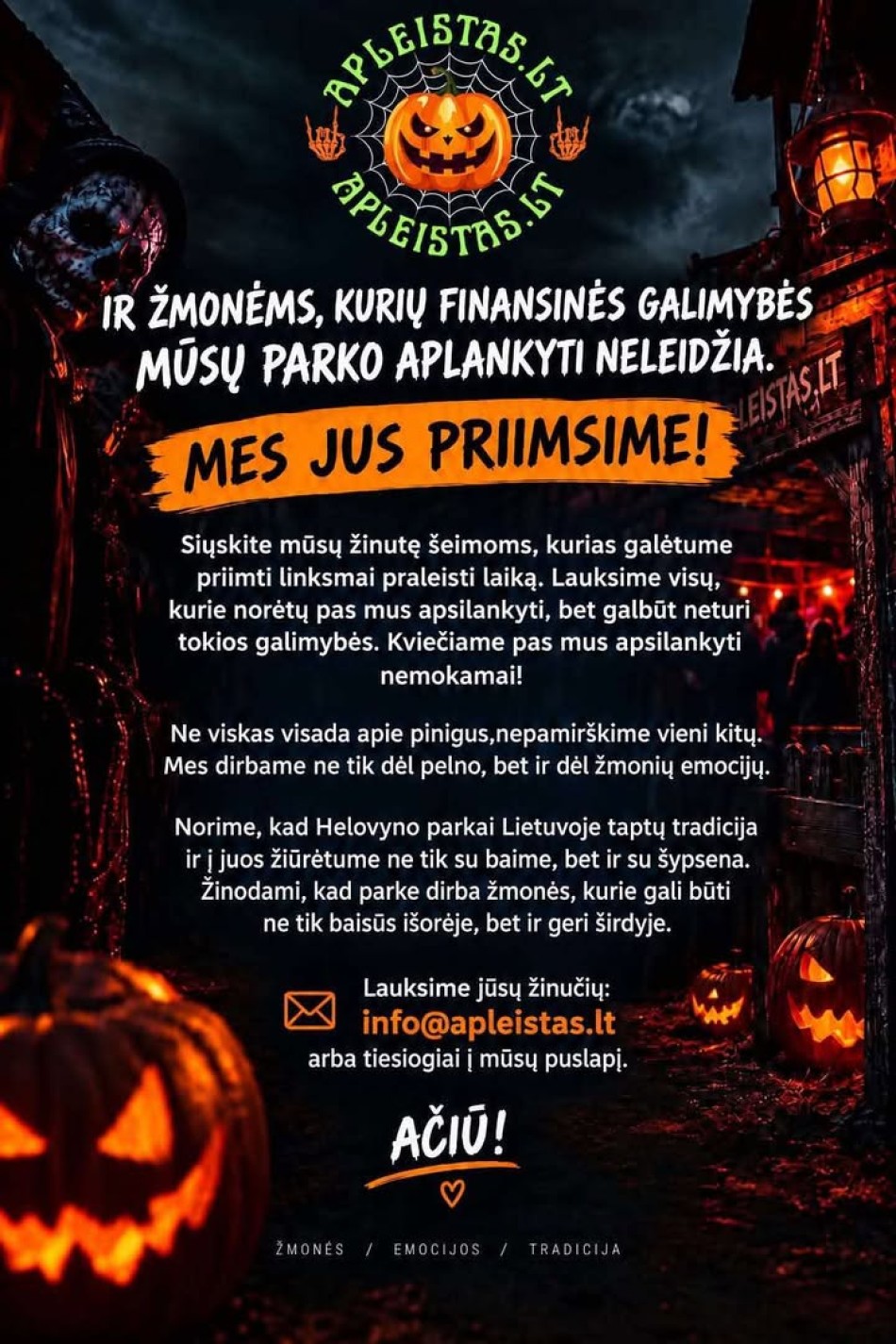 Nemokamas apsilankymas nepasiturinčioms šeimoms Helovyno parke 