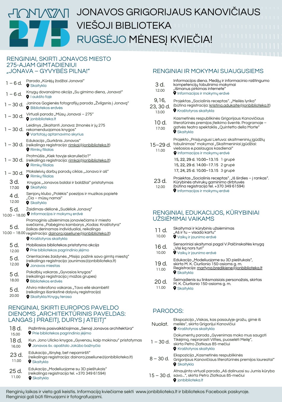 Rugsėjis bibliotekoje: kokių renginių sulauksime